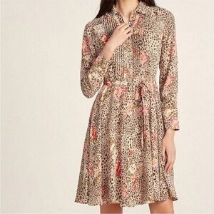 Nanette Lepore Orange Tan Long Sleeve A-Line Dress